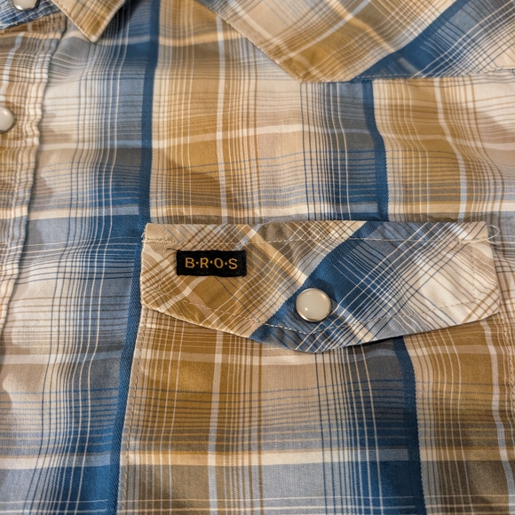 Howler Brothers Blue and Tan Plaid Pearl Snap Short Shirt Sleeve XL - Picture 4 of 8